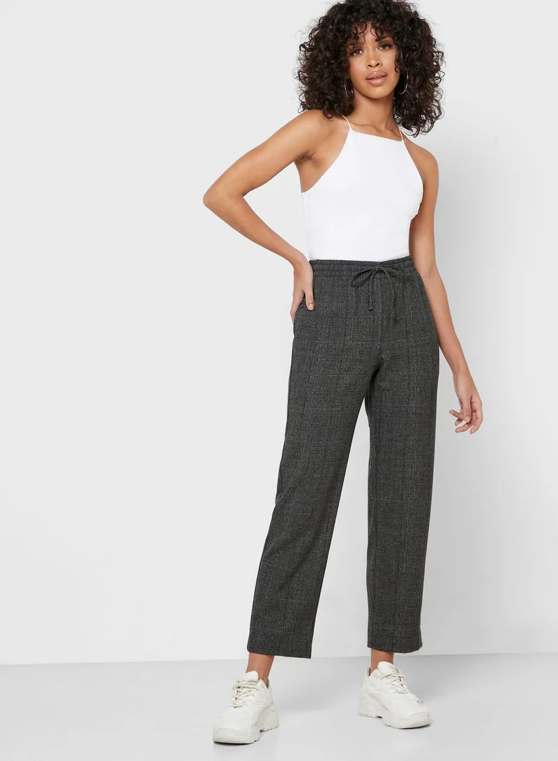MANGO Tie Waist Ankle Grazer Checked Pants