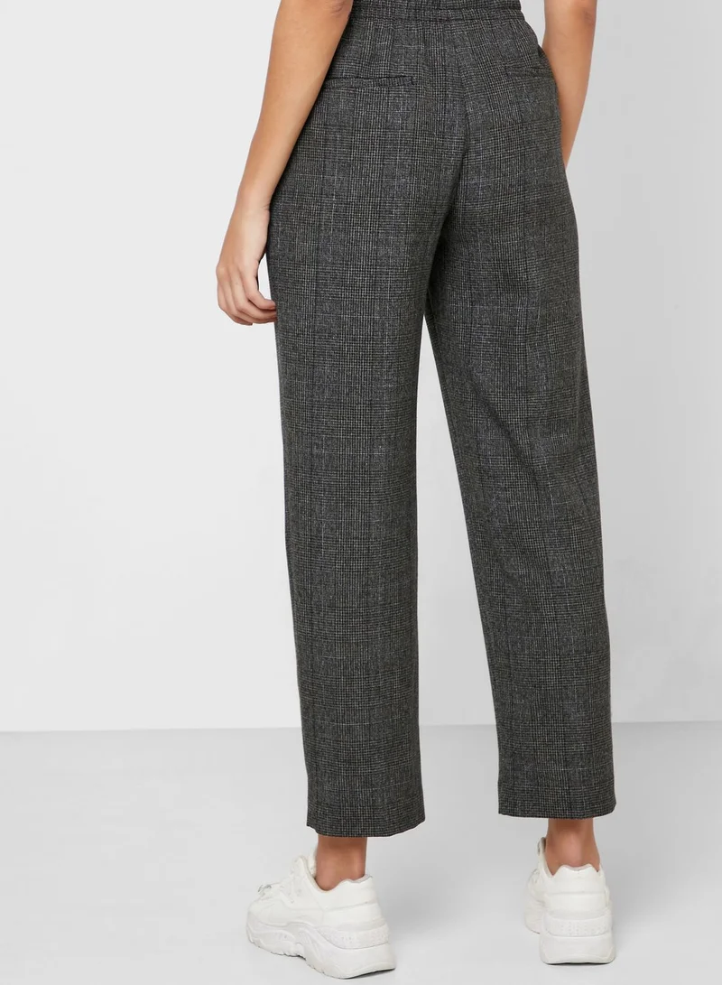 MANGO Tie Waist Ankle Grazer Checked Pants