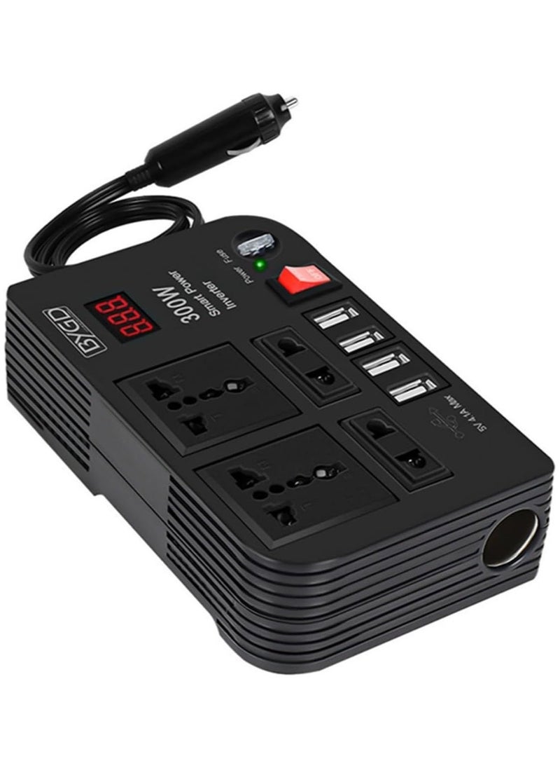 BYGD 300W Car Power Inverter DC 12V/24V to 220V AC with 4 USB Ports Fast Charging with 2 Universal Sockets with Multifunctional LED Display Photovoltaic Inverter - Image 1