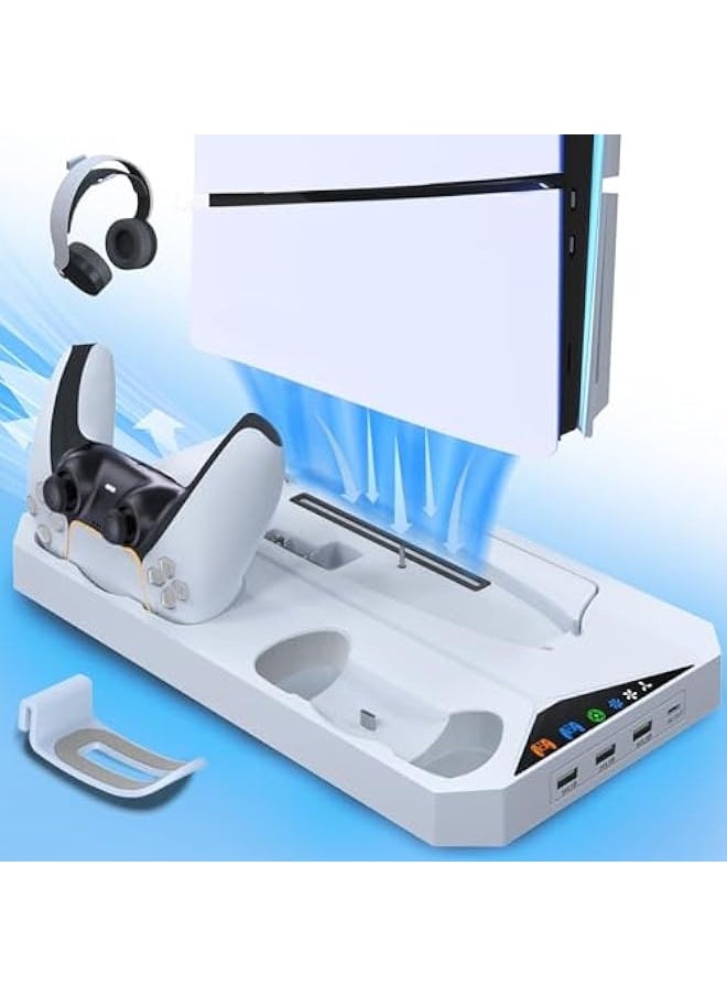 Topleo Stand and Cooling Station for the PS5 Slim, Dual Controller Charging, Vertical Stand with 2 Headset Holders, 3 USB Hubs, Compatible with PlayStation 5 Slim Disc/Digital  - Image 1