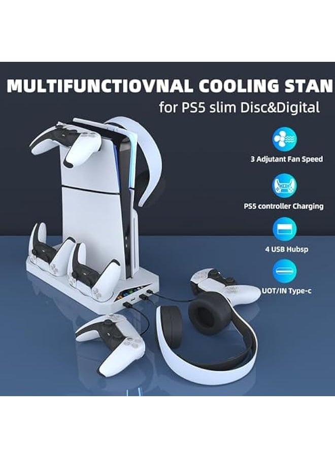 Topleo Stand and Cooling Station for the PS5 Slim, Dual Controller Charging, Vertical Stand with 2 Headset Holders, 3 USB Hubs, Compatible with PlayStation 5 Slim Disc/Digital  - Image 3