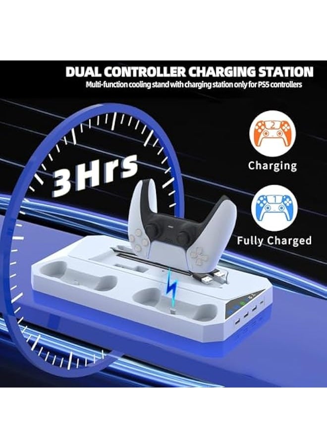 Topleo Stand and Cooling Station for the PS5 Slim, Dual Controller Charging, Vertical Stand with 2 Headset Holders, 3 USB Hubs, Compatible with PlayStation 5 Slim Disc/Digital  - Image 5