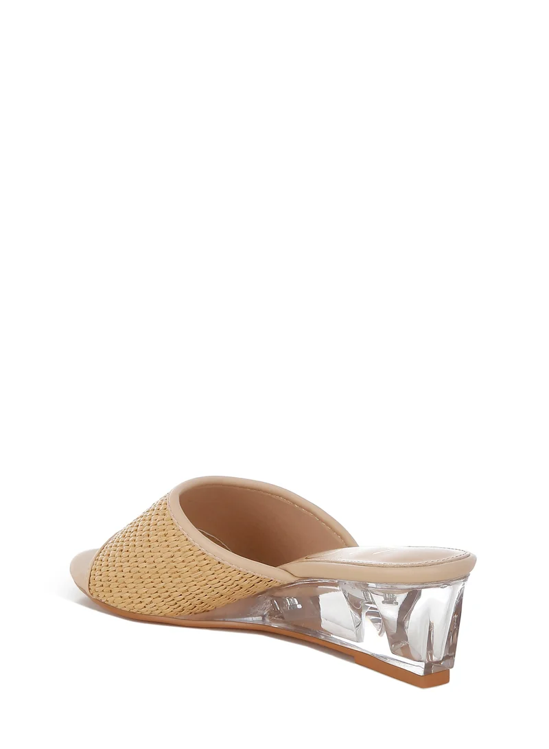 London Rag Raffia Clear Heel Wedge Sandals in Natural