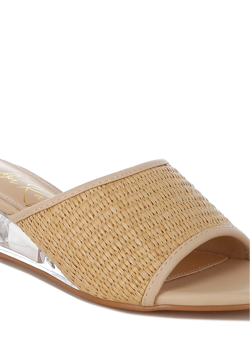 London Rag Raffia Clear Heel Wedge Sandals in Natural