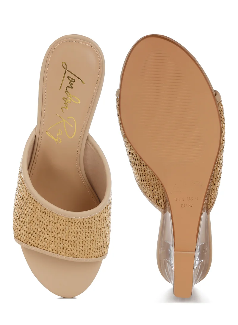 London Rag Raffia Clear Heel Wedge Sandals in Natural