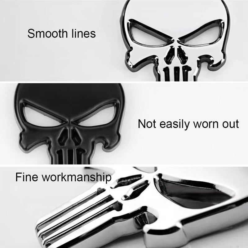 FENGHUTING 3D Skull Punisher Vehicle Car Sticker,3Pcs Metal Skull Decal Motorcycle Waterproof Decoration Cars Trucks Motorcycle Vehicle (Black&Silver&Red) - Image 5