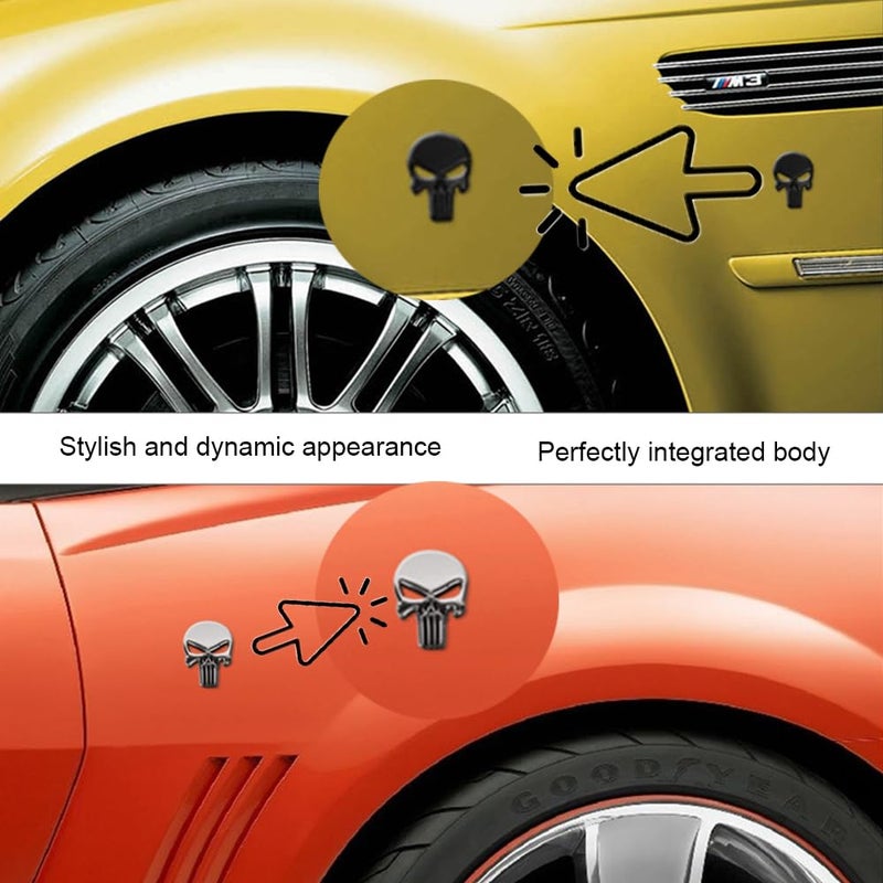 FENGHUTING 3D Skull Punisher Vehicle Car Sticker,3Pcs Metal Skull Decal Motorcycle Waterproof Decoration Cars Trucks Motorcycle Vehicle (Black&Silver&Red) - Image 4