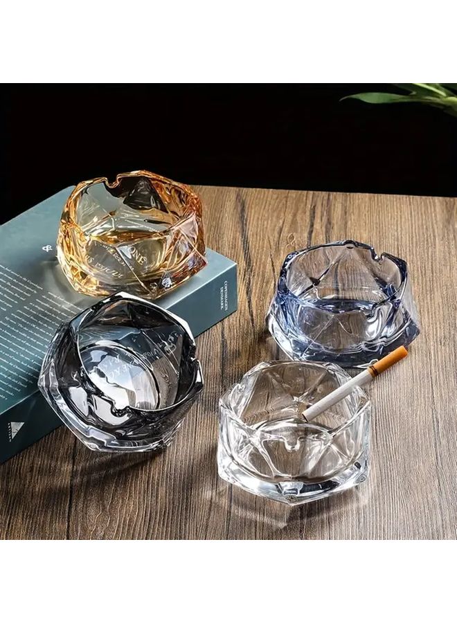 Modern Crystal Glass Geometric Ashtray Transparent Contemporary Durable Easy Clean - Image 2