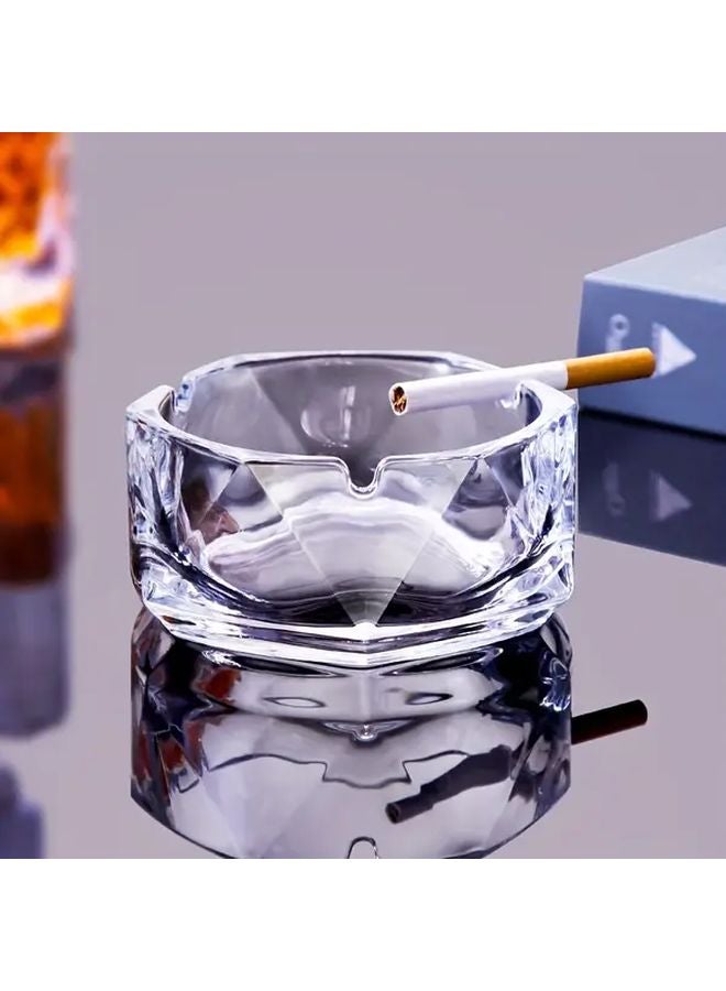 Modern Crystal Glass Geometric Ashtray Transparent Contemporary Durable Easy Clean - Image 5