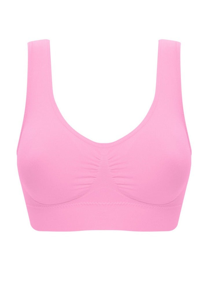 AROAQ Women Sports Bra, Fitness Sports Yoga Bra with Removable Padding,  Double-layer Seamless  Sports Bra without Rims, Comfortable Soft Bra for Workouts Running Yoga Trainings, (Size L, Pink)  - Image 1