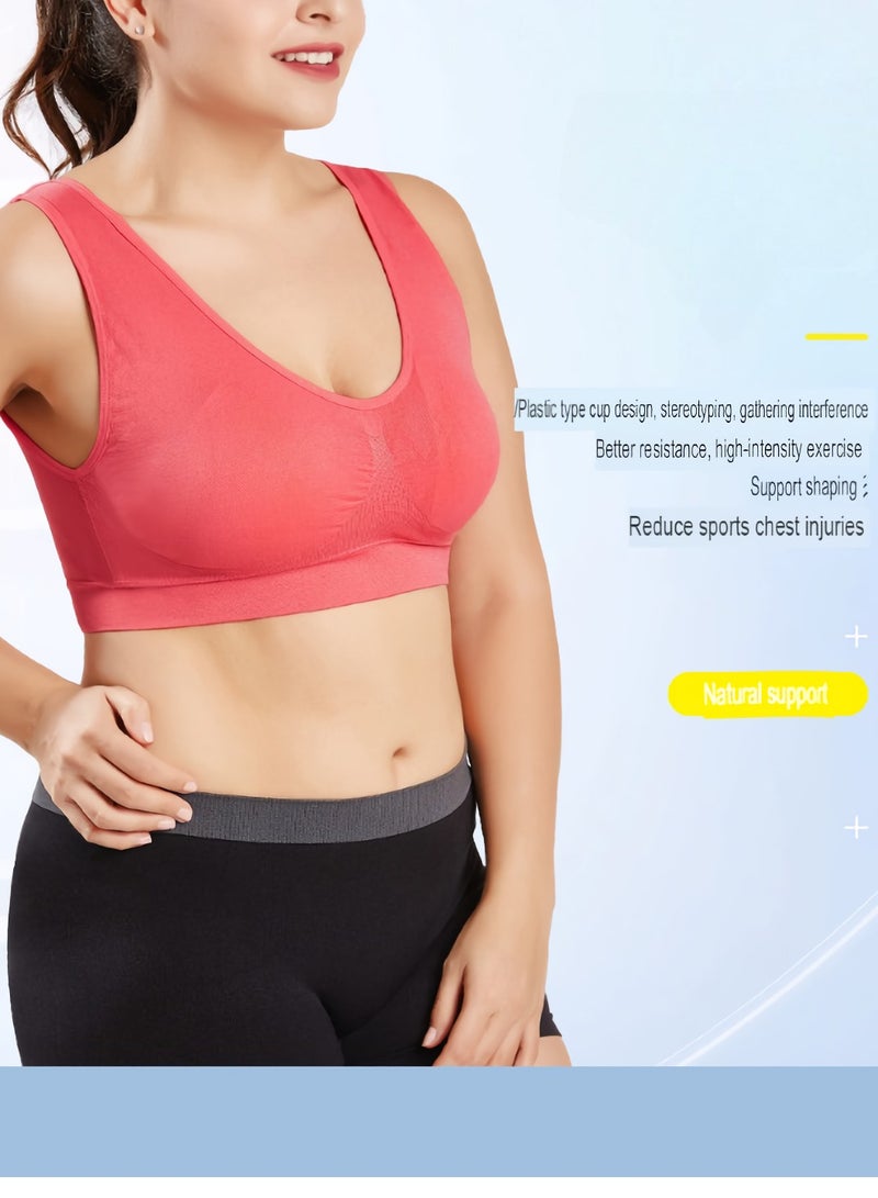 AROAQ Women Sports Bra, Fitness Sports Yoga Bra with Removable Padding,  Double-layer Seamless  Sports Bra without Rims, Comfortable Soft Bra for Workouts Running Yoga Trainings, (Size L, Pink)  - Image 2