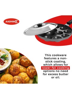 AADHIK AADHIK NonStick 12 Cavity Appam Patra Single Handle with Stainless Steel Lid Aluminium Appam Maker Panayirakal Grey  - Image 2