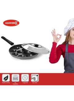 AADHIK AADHIK NonStick 12 Cavity Appam Patra Single Handle with Stainless Steel Lid Aluminium Appam Maker Panayirakal Grey  - Image 3
