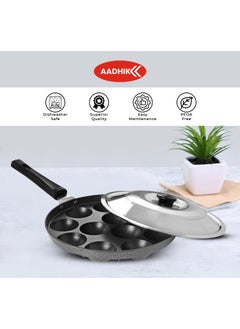 AADHIK AADHIK NonStick 12 Cavity Appam Patra Single Handle with Stainless Steel Lid Aluminium Appam Maker Panayirakal Grey  - Image 5