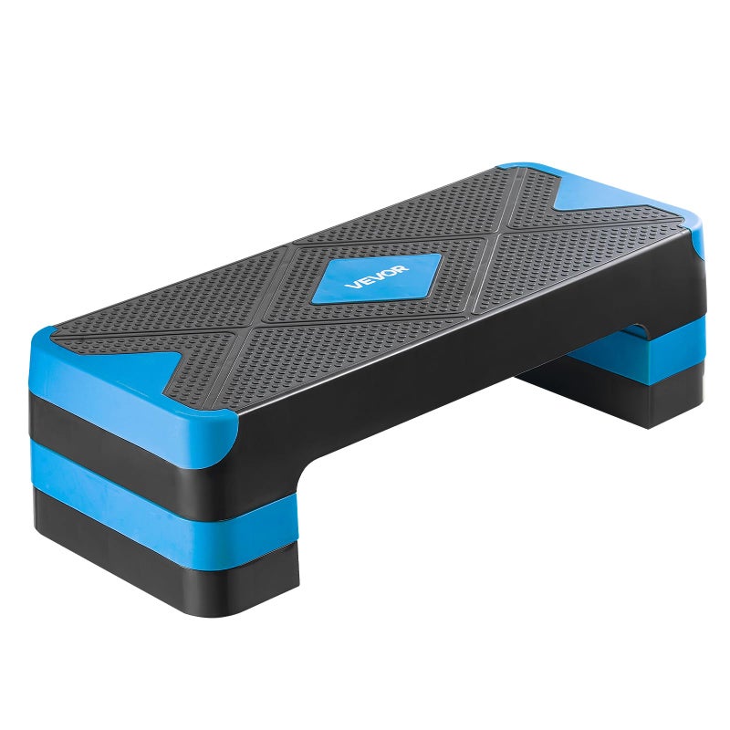 VEVOR Aerobic Exercise Step Platform, 28-Inch Workout Aerobic Stepper, Height Adjustable Fitness Training Step Deck Trainer with 4 Risers, Non-Slip Surface Bench for Home Gym Cardio Strength, Blue - Image 1