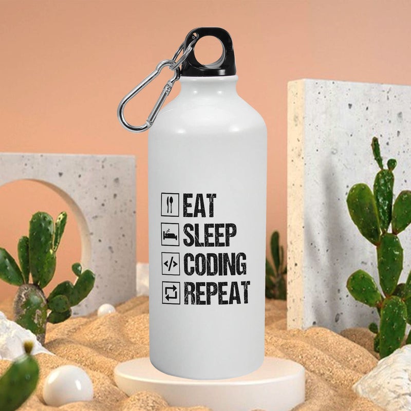 Happu Happu Printed Aluminium Sipper Bottle For Coders Programmers Eat Sleep Coding Repeat Gift for Coding Professionals Gift for Students Aspirants ComputerSoftware Engineers 3819AB600  - Image 2