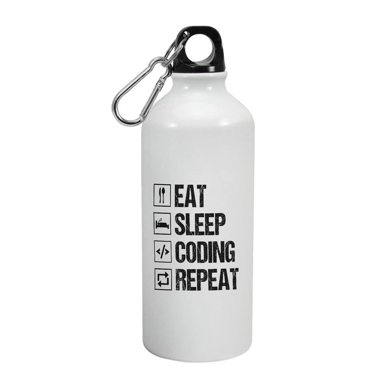 Happu Happu Printed Aluminium Sipper Bottle For Coders Programmers Eat Sleep Coding Repeat Gift for Coding Professionals Gift for Students Aspirants ComputerSoftware Engineers 3819AB600  - Image 1