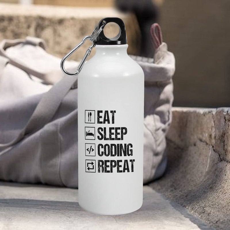 Happu Happu Printed Aluminium Sipper Bottle For Coders Programmers Eat Sleep Coding Repeat Gift for Coding Professionals Gift for Students Aspirants ComputerSoftware Engineers 3819AB600  - Image 3
