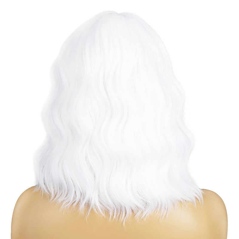 BERON 14 Inches White Wig with Bangs Short Curly White Wigs for Women Daily Party Hairnet Include - Image 4