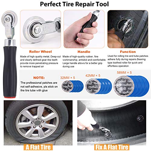 Rustark 70 pcs Valve Core Remover Tool with 30Pcs Tire Valve Stem Cores, 20Pcs Core Caps,Dual Single Head Valve Core Remover, 15 Pcs Puncture Tire Patches, 4-Way Valve Tool and Tire Patch Roller - Image 3