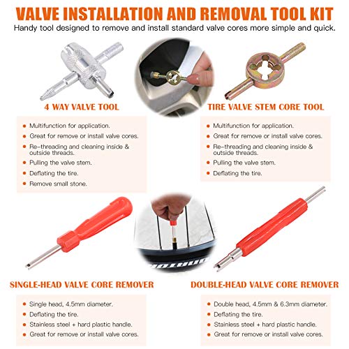 Rustark 70 pcs Valve Core Remover Tool with 30Pcs Tire Valve Stem Cores, 20Pcs Core Caps,Dual Single Head Valve Core Remover, 15 Pcs Puncture Tire Patches, 4-Way Valve Tool and Tire Patch Roller - Image 5
