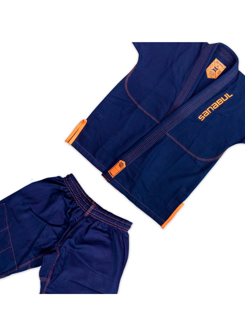 Sanabul  - Future Legends Bjj Gi For Kids | Premium Youth Brazilian Jiu Jitsu Gi With Free White Belt | Lightweight & Durable Jiu Jitsu Kimono For Children And Youth (Navy/Orange, K3) - Image 1