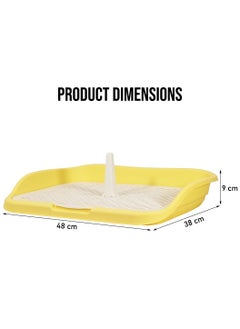MAJIBAO Dog potty toilet with Pee post, Detachable grid, and Raised fence, Anti-splash dog pee pad holder for small to medium-sized dogs, Reusable dog toilet 48 cm (Yellow)  - Image 2