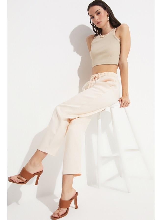 جون بنطلون جوجر نسائي من فيسكوز بخصر مطاطي - بيج فاتح - Image 2