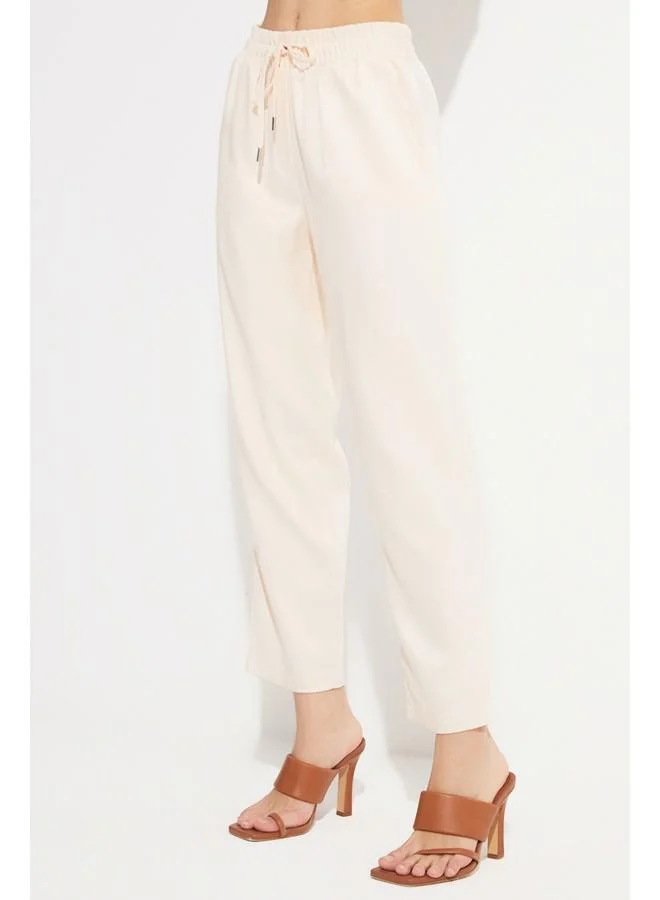 JUNE June Women Exclusive Elastic Waist Viscose Blend Jogger Woven Trouser Light Beige