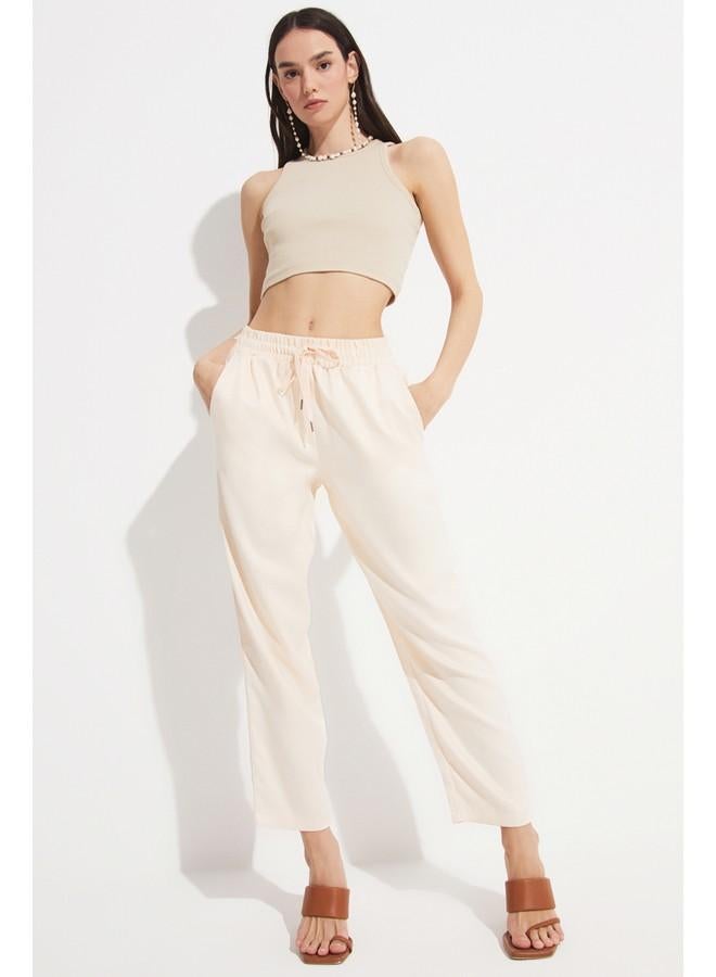 جون بنطلون جوجر نسائي من فيسكوز بخصر مطاطي - بيج فاتح - Image 1