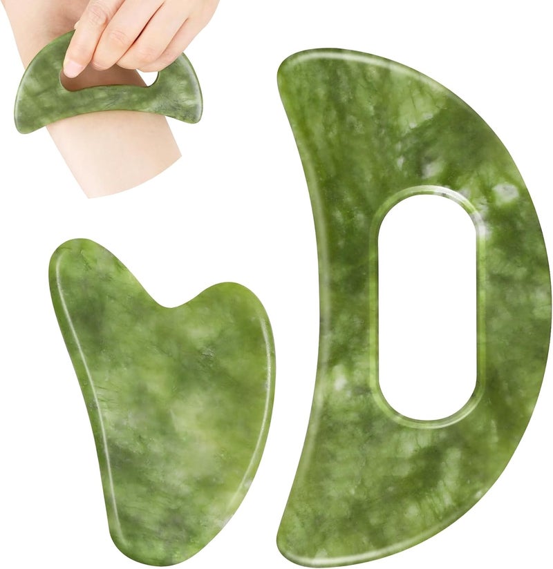 airogym Jade Stone Gua Sha Massage Tool Set Body GuaSha Tool with Handle Muscle Scraping Massage Tools Facial Anti Cellulite Spa Acupuncture Tools for Back Neck Face Leg Massage Lymphatic Drainage - Image 1
