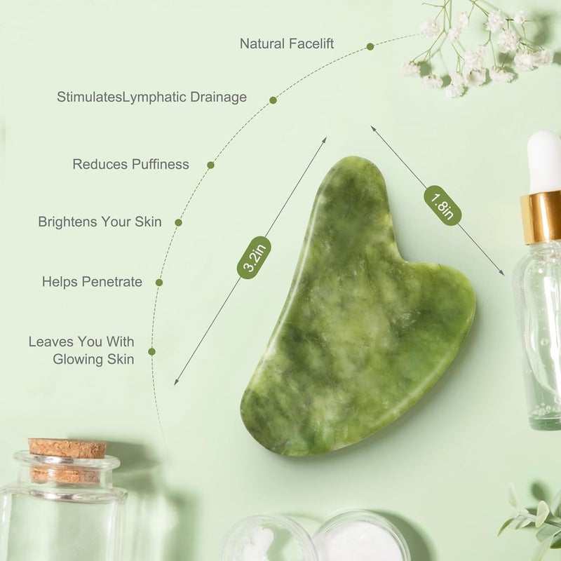 airogym Jade Stone Gua Sha Massage Tool Set Body GuaSha Tool with Handle Muscle Scraping Massage Tools Facial Anti Cellulite Spa Acupuncture Tools for Back Neck Face Leg Massage Lymphatic Drainage - Image 2