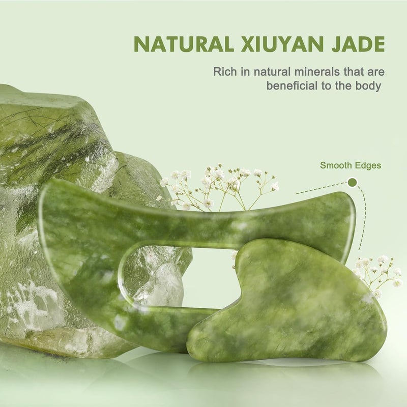 airogym Jade Stone Gua Sha Massage Tool Set Body GuaSha Tool with Handle Muscle Scraping Massage Tools Facial Anti Cellulite Spa Acupuncture Tools for Back Neck Face Leg Massage Lymphatic Drainage - Image 5