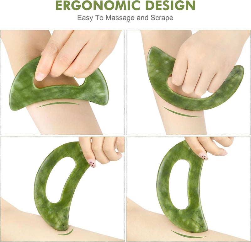 airogym Jade Stone Gua Sha Massage Tool Set Body GuaSha Tool with Handle Muscle Scraping Massage Tools Facial Anti Cellulite Spa Acupuncture Tools for Back Neck Face Leg Massage Lymphatic Drainage - Image 4