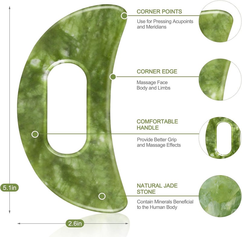 airogym Jade Stone Gua Sha Massage Tool Set Body GuaSha Tool with Handle Muscle Scraping Massage Tools Facial Anti Cellulite Spa Acupuncture Tools for Back Neck Face Leg Massage Lymphatic Drainage - Image 3