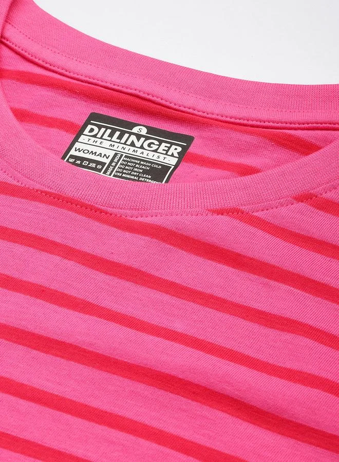 Dillinger Women Pink Striped Yarn Dyed Boxy T-Shirt