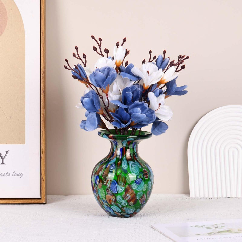 DOVDOV Hand Blown Glass vase, Colorful Glass Decorative vase, Glass Art Green vase for Bookshelf Coffee Table Floor Mantelpiece Entry Table top TV Stand and Dining Table Centerpiece Decorative vase. - Image 4