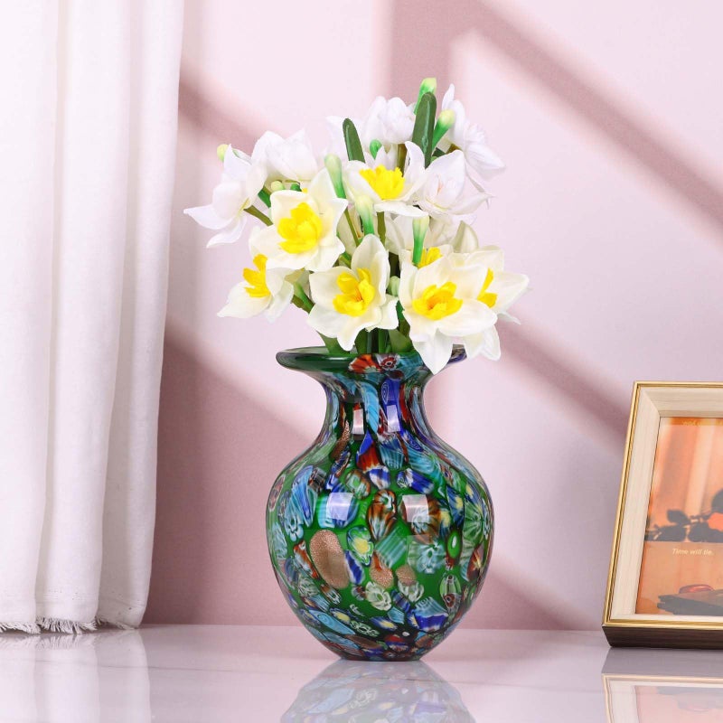 DOVDOV Hand Blown Glass vase, Colorful Glass Decorative vase, Glass Art Green vase for Bookshelf Coffee Table Floor Mantelpiece Entry Table top TV Stand and Dining Table Centerpiece Decorative vase. - Image 5