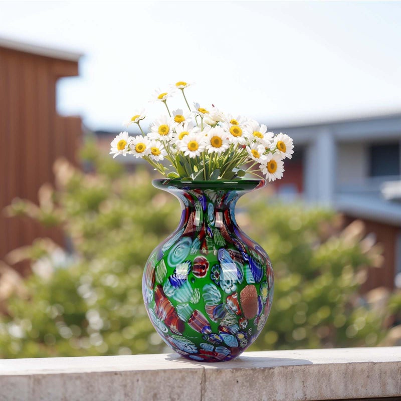 DOVDOV Hand Blown Glass vase, Colorful Glass Decorative vase, Glass Art Green vase for Bookshelf Coffee Table Floor Mantelpiece Entry Table top TV Stand and Dining Table Centerpiece Decorative vase. - Image 2