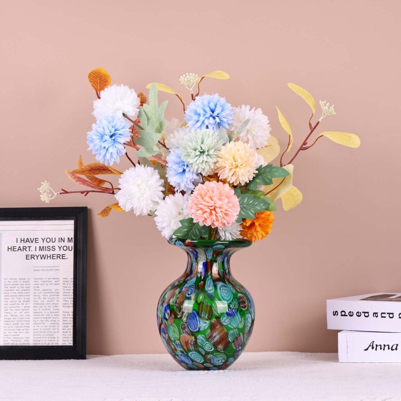 DOVDOV Hand Blown Glass vase, Colorful Glass Decorative vase, Glass Art Green vase for Bookshelf Coffee Table Floor Mantelpiece Entry Table top TV Stand and Dining Table Centerpiece Decorative vase. - Image 3