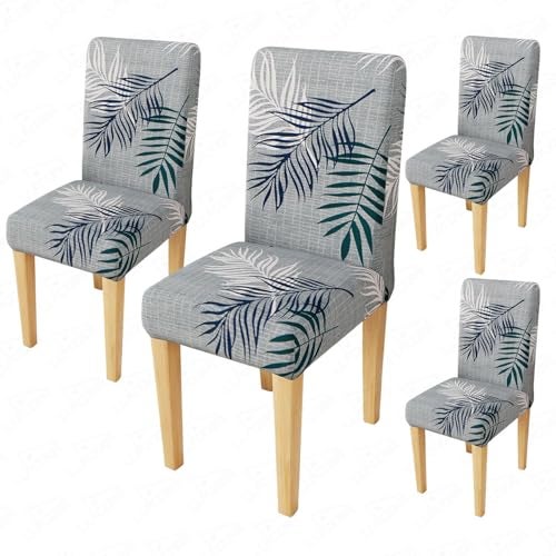Lukzer 4PC's Dark Grey with Print Stretchable Dining Chair Cover | Universal Fit Removable Washable Slipcover | 140 GSM Polyester Spandex | Elastic Protective Cover for Home & Hotel Chairs (CC-004-04) - Image 1