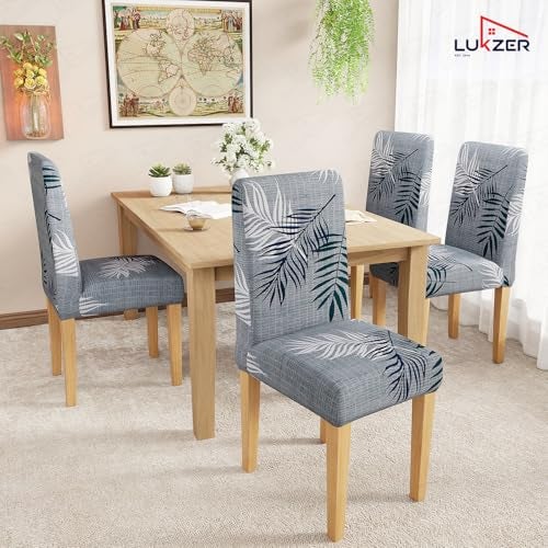 Lukzer 4PC's Dark Grey with Print Stretchable Dining Chair Cover | Universal Fit Removable Washable Slipcover | 140 GSM Polyester Spandex | Elastic Protective Cover for Home & Hotel Chairs (CC-004-04) - Image 5