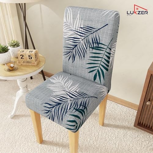 Lukzer 4PC's Dark Grey with Print Stretchable Dining Chair Cover | Universal Fit Removable Washable Slipcover | 140 GSM Polyester Spandex | Elastic Protective Cover for Home & Hotel Chairs (CC-004-04) - Image 2