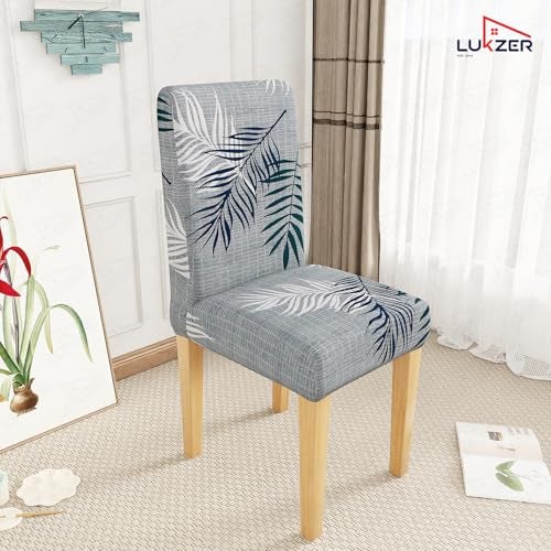 Lukzer 4PC's Dark Grey with Print Stretchable Dining Chair Cover | Universal Fit Removable Washable Slipcover | 140 GSM Polyester Spandex | Elastic Protective Cover for Home & Hotel Chairs (CC-004-04) - Image 4