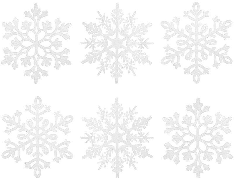 XmasExp 80mm3inch Glitter Snowflake Ornaments Set Mini Christmas Tree Hanging Plastic Decoration for Xmas Party Wedding Anniversary Window Door Home Accessories 30pcsWhite