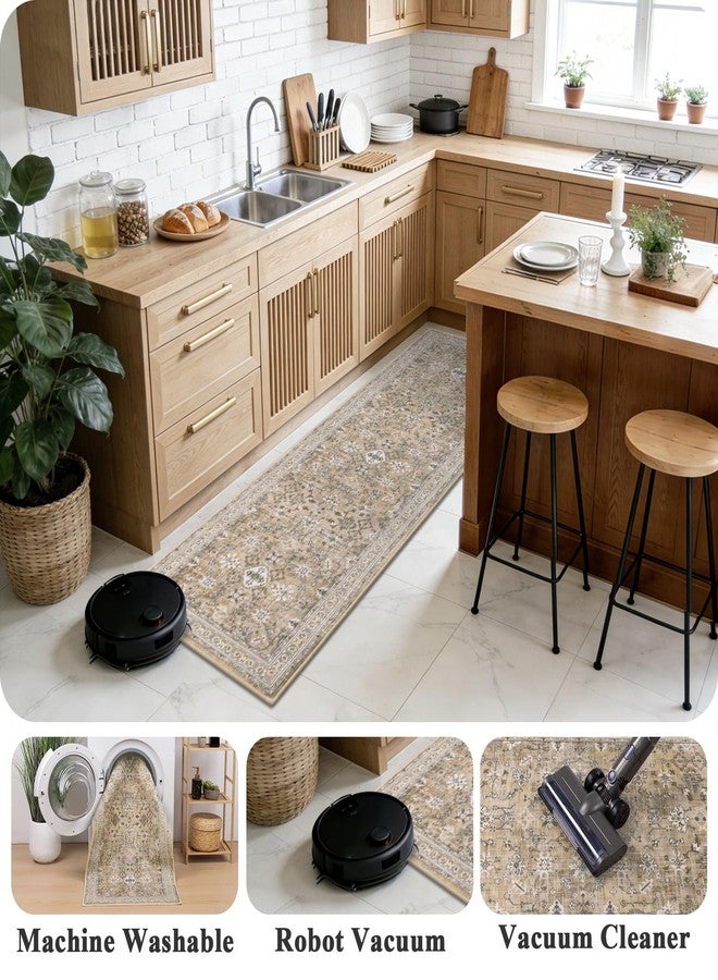 Ileading Kitchen Rugs Sets of 2 Non Slip, Washable Kitchen Mats for Floor with Rubber Bottom, Farmhouse Kitchen Carpet Runner Set for Office, Sink, Laundry, Beige - Image 3