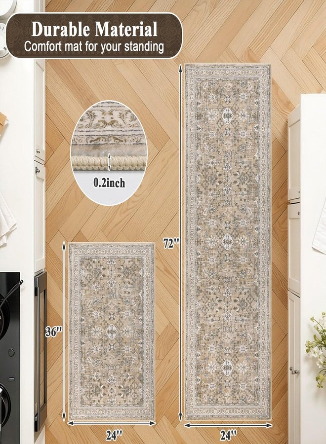 Ileading Kitchen Rugs Sets of 2 Non Slip, Washable Kitchen Mats for Floor with Rubber Bottom, Farmhouse Kitchen Carpet Runner Set for Office, Sink, Laundry, Beige - Image 5