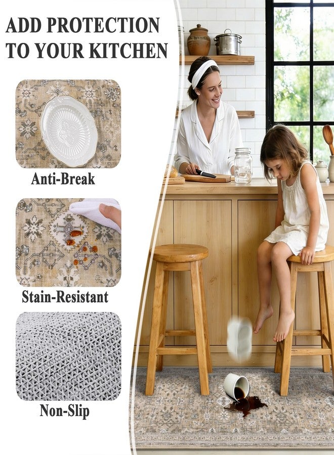 Ileading Kitchen Rugs Sets of 2 Non Slip, Washable Kitchen Mats for Floor with Rubber Bottom, Farmhouse Kitchen Carpet Runner Set for Office, Sink, Laundry, Beige - Image 2