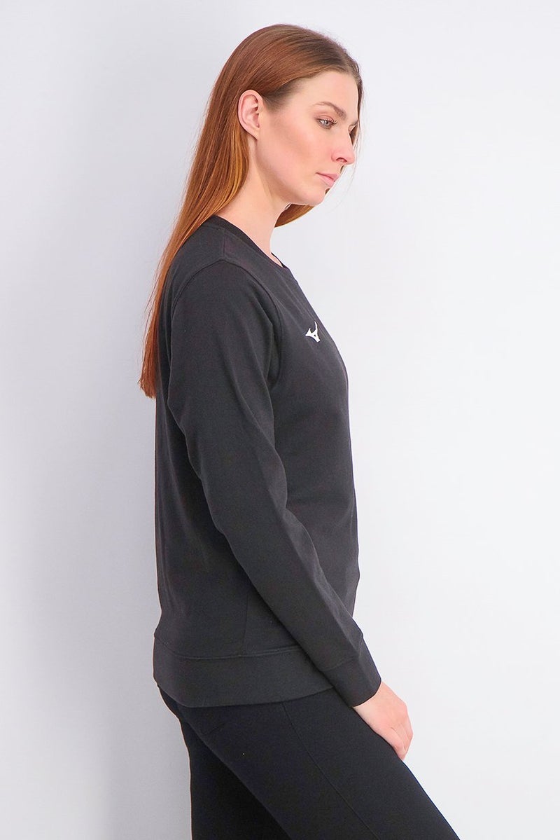 Mizuno Women Terry Crew Sweater, Black - Image 3