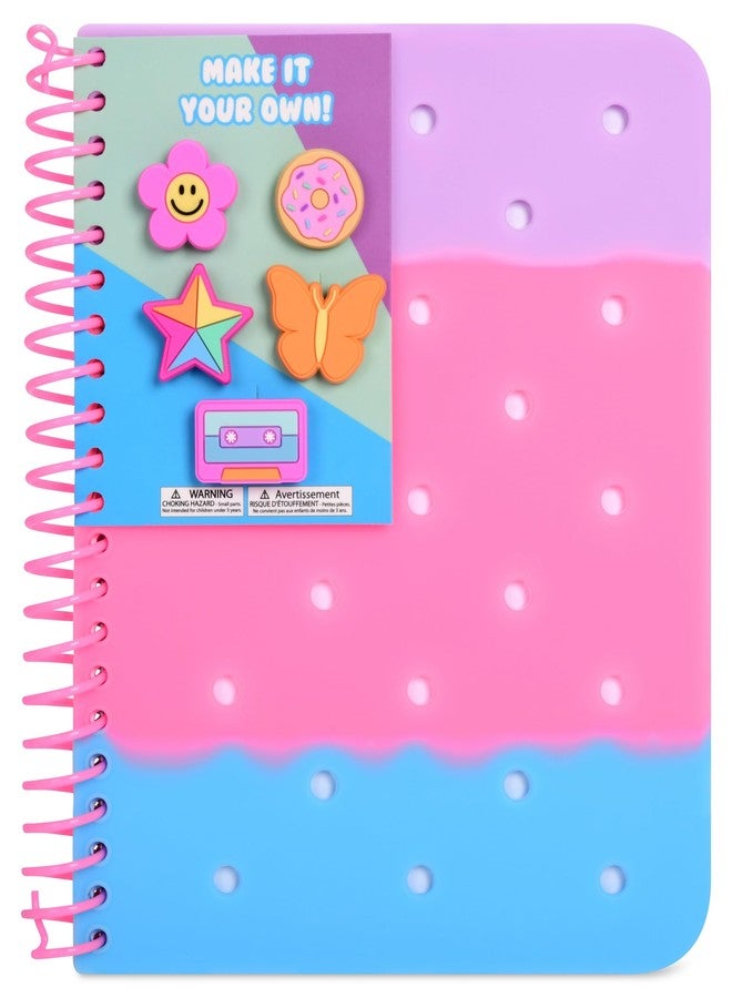 iscream Soft Touch Cover Spiral-Bound Lined Page 7" Charm Journal with 5 Charms - Bubble Gum Sherbert - Image 1